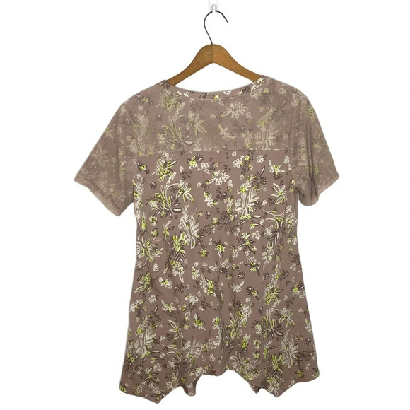 LOGO Lori Goldstein Shark Bite Pointed Hem Floral Print Short Sleeve Tunic Shirt - Picture 6 of 9